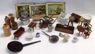 A Box containing a small quantity of Dolls House Furniture, miniatures and other accessories