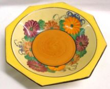A Clarice Cliff Octagonal Bowl, decorated with the “Gay Day” design (small underside rim repair),