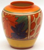 A Clarice Cliff Jar, of tapering circular form (no lid), decorated with “Umbrellas and Rain”