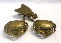 A Mixed Lot comprising: a pair of Cast Brass Canisters, each modelled in the form of a crab with