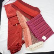 A small collection of Textiles, to include a 1950s/60s Bedspread; two pairs of Red Crushed Velvet