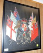 Late Victorian Patriotic Wool Work Flag Panel approx 21” x 18”, glazed frame