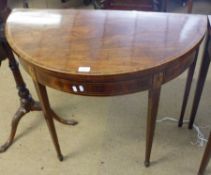 A late 18th/early 19th Century Mahogany Demi-Lune Fold Top Card Table, crossbanded boxwood and