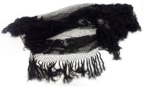 A large Black Net Shawl decorated with black bugle beads