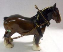 A Beswick Model of a shire mare (brown finish, 2nd version) (harnessed horses); together with