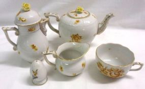 A Herend part Tea Service, comprises a Teapot, Lidded Jug, Tea Cup and Milk Jug, and a further non-