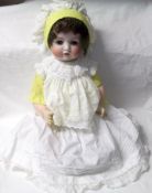 A Bahr & Proschild Bruno Schmidt Bisque Head Doll, weighted brown sleep glass eyes, lashes attached,