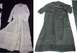 An Edwardian White Cotton Full Length Tiered Skirt; together with a White Fine Lawn Cotton Long-