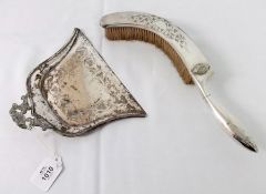 A late 19th Century Electroplated Table Brush and Scoop, each with engraved foliate decoration (2)