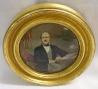 A Prattware Pot Lid “The Late Prince Consort”, fitted into a gilded socle, 4” diameter