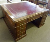 A good quality Reproduction Mahogany Large Partners Desk, with a red and gilt tooled leather inset