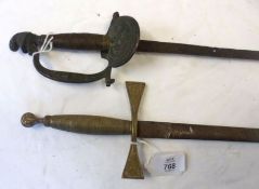 Continental Court Sword, rusted pitted blade 31”, wire bound grip + one other vintage sword (2)