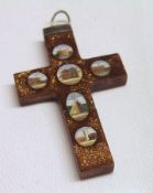 An interesting 19th Century “Grand Tour” Gold Stone Cross inlaid with micro-mosaic panels