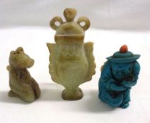 A Jade Covered Snuff Bottle, of urn shape; a further Jade Seahorse; a further Jade comb-shaped