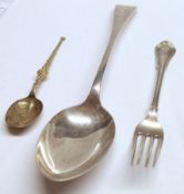 A Mixed Lot comprising: a Silver Old English pattern Tablespoon; together with an initialled Dessert