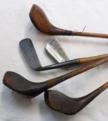 Five assorted Vintage Hickory shafted Golf Clubs (5)