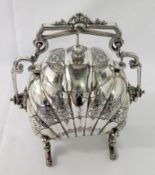 A late 19th Century Electroplated Britannia Metal Biscuit Box, of lobed and chased form, with