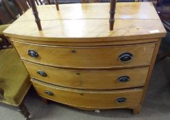 A Bleached or Stripped Victorian Mahogany Bow Fronted Chest or three full width graduated drawers (