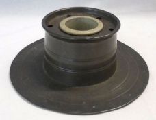 A late 19th Century Pewter Communal Inkwell, circular disc base to a central reservoir with