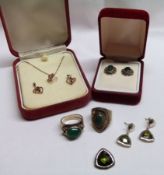 A packet of assorted Jewellery Items, including cased Heart-shaped stone set Earrings and Pendant; a
