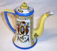 A Noritake Coffee Pot of spreading circular form, decorated in colours with panels of stylised