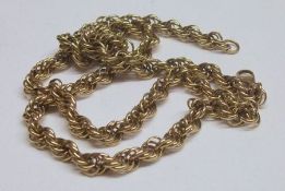 A heavy hallmarked 9ct Gold Rope Twist Neck Chain, approximately 60cm long and weighing