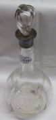 A George V Silver Mounted and Moulded Clear Glass Decanter, of baluster form with lobed detail and