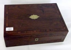 A 19th Century Rosewood Writing Box, cross banded top, central brass nameplate inscribed “