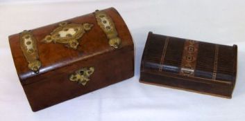 A Victorian Walnut Brass Strapwork Mounted Tea Caddy (A/F); and a further early 20th Century