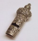A late 19th Century Electroplated Whistle, cast throughout with floral and foliate decoration and