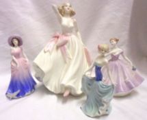 A large Coalport Figure (Ladies of Fashion), “Young Love”; and three others (Debutantes), “Sweet