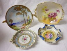 A Circular Noritake single-handled Dish with a crimped rim, decorated with panels of stylised