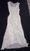 A 1930s Full Length Dress, Cream Silk ground with Blue and Pink flower posy pattern