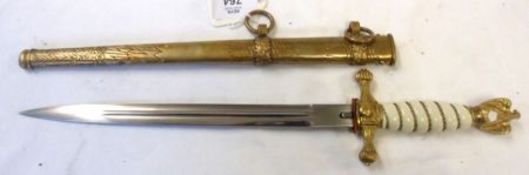 Third Reich Naval Dagger, 9 ¾” blade, wire bound grip, metal sheath