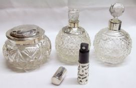 A Mixed Lot comprising: three various Silver Mounted and Clear Glass Toiletry Bottles; together with