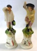 Two 19th Century Staffordshire Models of a sorrowful egg-collector standing on a mound, the base