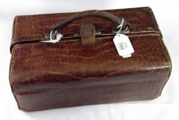 A Vintage Brown Mock Crocodile Leather type Gladstone Bag; together with a similar Purse (2)