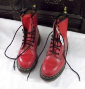 A pair of Ladies Doc Martens in pillar box red leather, formerly belonging to Comedienne Jo Brand