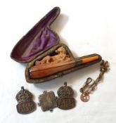 Packet: two WWII Period Silver ARP Badges + late Victorian Silver Brooch formed from a South African