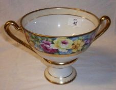 A Noritake two-handled balustered Pedestal Vase, the rim decorated in colours with a floral panel