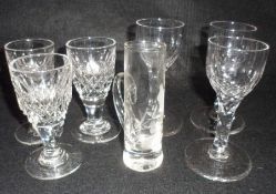 A set of three Dwarf Ale Glasses, each with facetted stems and spreading circular bases; four