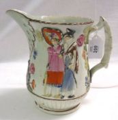 An early 19th Century Jug of baluster form, moulded and decorated in colours with couples in 19th