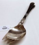 A pair of 20th Century white metal Salad Servers, with polished bowl and tines and bearing