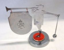 A mid-20th Century Chrome Plated Table Gong, the stand modelled in the form of a regal trumpeter