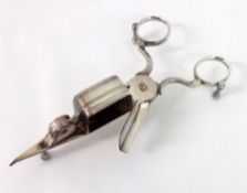 A pair of 19th Century Close Plated Wick Shears of typical scissor form, with sprung and articulated
