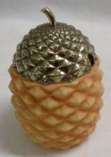 A Lockes Worcester pineapple-shaped Jar, with a silver plated slotted lid, 5” high