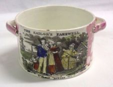 A Sunderland Lustre “The Sailors Farewell” two-handled circular formerly covered Pot (lid