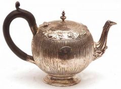 A Victorian Bachelors “Bullet” Teapot, of spherical form with hinged cover and cast and applied