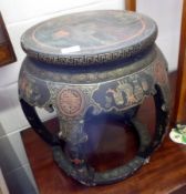 An Oriental Japanned and Lacquered Circular Small Occasional Table, decorated with figures and