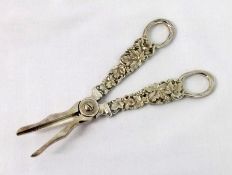 A pair of 19th Century Electroplated Grape Shears of typical form, the cast handles decorated with